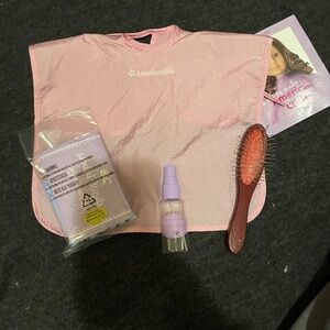SOLD American Girl Doll Hair Care Set,Curlers,Cape,Papers,pins, spray,bottle